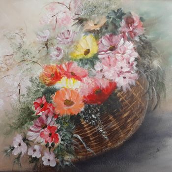 Peinture intitulée "panier fleuri" par Geneviève Gaté, Œuvre d'art originale, Acrylique