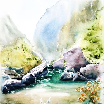 Peinture intitulée "Gorges du Verdon" par Genevieve Jeandot, Œuvre d'art originale, Aquarelle
