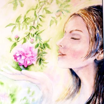 Pintura intitulada "Parfum" por Genevieve Jeandot, Obras de arte originais, Aquarela