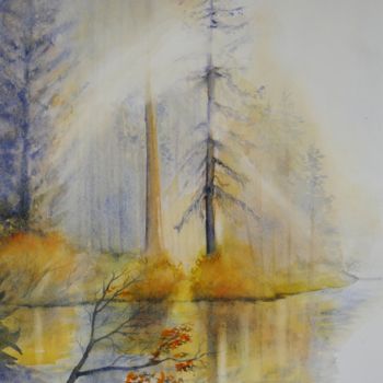 Painting titled "Reflets d'or" by Genevieve Jeandot, Original Artwork, Watercolor