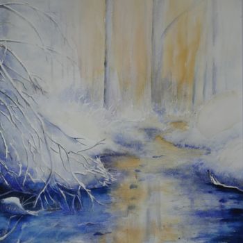 Painting titled "Forêt enneigée." by Genevieve Jeandot, Original Artwork, Watercolor