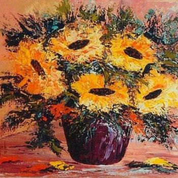 Schilderij getiteld "162  Tournesols  46…" door Geneviève Lagarde, Origineel Kunstwerk, Olie