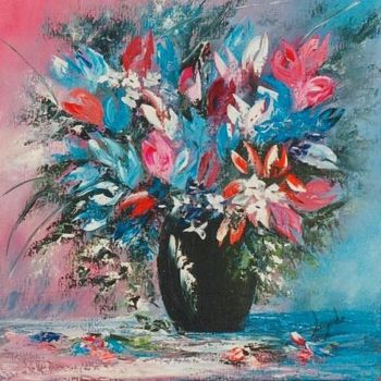 Peinture intitulée "40  Tulipes bleues" par Geneviève Lagarde, Œuvre d'art originale, Huile