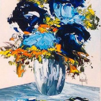 Pittura intitolato "177 Roses bleues" da Geneviève Lagarde, Opera d'arte originale, Olio