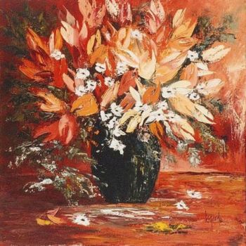 Картина под названием "51  Tulipes sur fon…" - Geneviève Lagarde, Подлинное произведение искусства, Масло