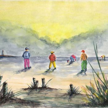 Drawing titled "14  Pêche à pied" by Geneviève Lagarde, Original Artwork