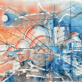 Peinture intitulée "91 Dômes +c" par Geneviève Lagarde, Œuvre d'art originale, Aquarelle