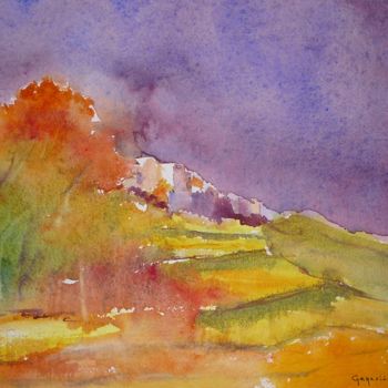 Painting titled "Paysage 6" by Geneviève Liebert-Trenchant, Original Artwork, Watercolor