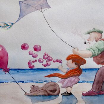 Schilderij getiteld "Oh My Bubbles" door Geni Gorani, Origineel Kunstwerk, Aquarel