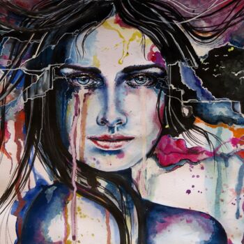 Painting titled "Her Sacrifice" by Geni Gorani, Original Artwork, Watercolor