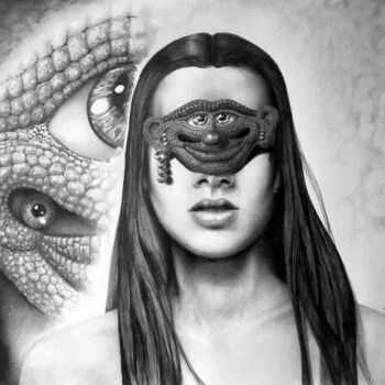 Σχέδιο με τίτλο "Masked Beauty" από Geni Gorani, Αυθεντικά έργα τέχνης, Μολύβι
