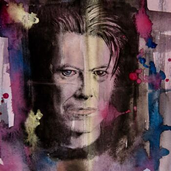 Peinture intitulée "David Bowie" par Geni Gorani, Œuvre d'art originale, Aquarelle