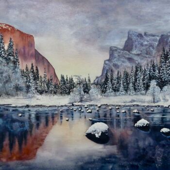 Peinture intitulée "Yosemite Valley" par Geni Gorani, Œuvre d'art originale, Aquarelle