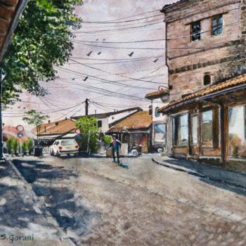 Painting titled "Gjakova Today" by Geni Gorani, Original Artwork, Watercolor