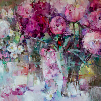 Картина под названием "flowers" - Gennadi Alekhnovich, Подлинное произведение искусства, Масло