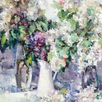 Schilderij getiteld "Lilac bush" door Gennadi Alekhnovich, Origineel Kunstwerk, Olie