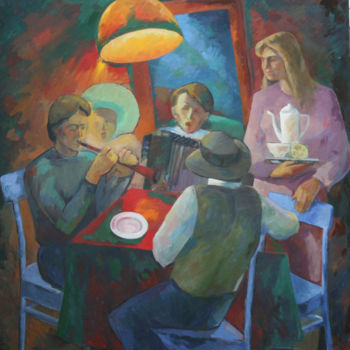 Painting titled "Интеръер с желтой л…" by Gennadi Kurlenkov, Original Artwork, Oil Mounted on Wood Stretcher frame