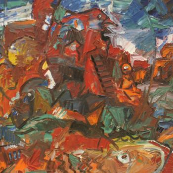 Malerei mit dem Titel "Red bush" von Gennadi Kurlenkov, Original-Kunstwerk