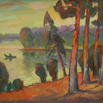 Malerei mit dem Titel "Pühajärv Lake" von Gennadi Kurlenkov, Original-Kunstwerk, Öl