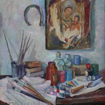 Painting titled "paints of artist" by Gennadi Kurlenkov, Original Artwork, Oil