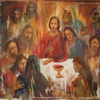 Malerei mit dem Titel "Last Supper" von Gennadi Kurlenkov, Original-Kunstwerk, Acryl