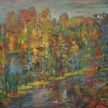 Painting titled "Autumn in Savala." by Gennadi Kurlenkov, Original Artwork, Oil Mounted on Wood Stretcher frame