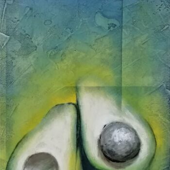 Pintura titulada "Avocado on the tabl…" por Gennadii Misan, Obra de arte original, Oleo Montado en Bastidor de camilla de ma…