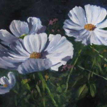 Painting titled "White Cosmos" by Helene Buttling, Original Artwork, Oil