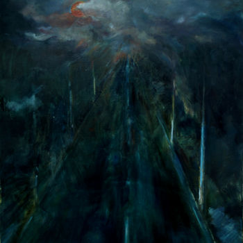 Peinture intitulée "La nuit, la route v…" par Leokadia Kapuscinska, Œuvre d'art originale, Huile