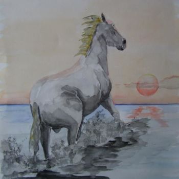 Peinture intitulée "cheval blanc" par Georges Laborde, Œuvre d'art originale