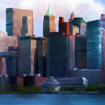 Digital Arts titled "Manhattan skyline" by Georg Ireland, Original Artwork, Digital Painting