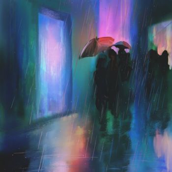 Digital Arts titled "rainy night" by Georg Ireland, Original Artwork, Digital Painting