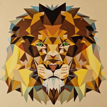 Картина под названием "Lion" - Georg Wilhelmstötter, Подлинное произведение искусства, Акрил Установлен на Деревянная рама д…