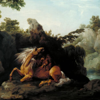Картина под названием "Cheval dévoré par u…" - George Stubbs, Подлинное произведение искусства, Масло
