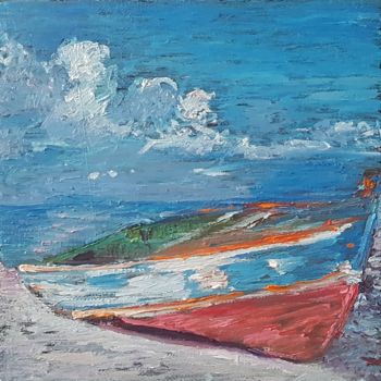 Peinture intitulée "Boat on shore" par George Bacov, Œuvre d'art originale, Huile