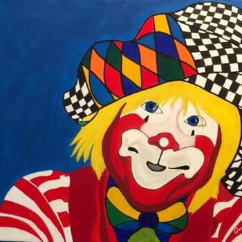Painting titled "Smiling Clown" by Georges Bettan, Original Artwork, Acrylic Mounted on Wood Panel
