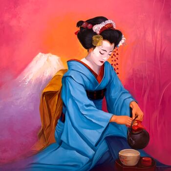 Peinture intitulée "Cérémonie du thé" par Georges Corominas, Œuvre d'art originale, Huile