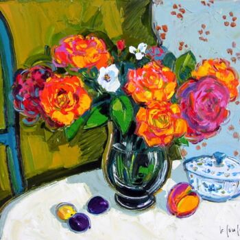Painting titled "Bouquet au sucrier…" by Georges Coulomb, Original Artwork, Oil