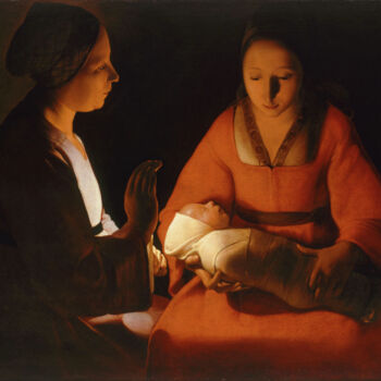 Peinture intitulée "Le nouveau-né" par Georges De La Tour, Œuvre d'art originale, Huile