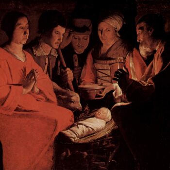Painting titled "L'adoration des ber…" by Georges De La Tour, Original Artwork, Oil