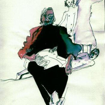 Dessin intitulée "La femme avec ses c…" par Georges Duhamel, Œuvre d'art originale