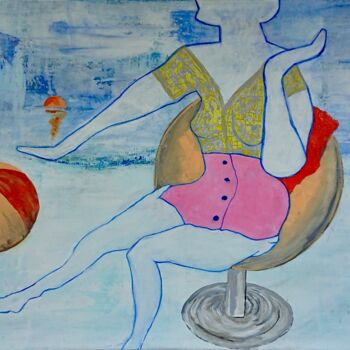 Peinture intitulée "Pin-Up à la plage" par Georges Lievre, Œuvre d'art originale, Acrylique