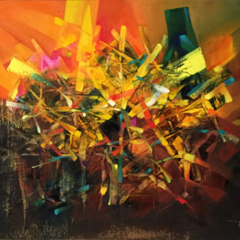 Painting titled "Végétation en feu" by Georges M'Bourou, Original Artwork, Oil