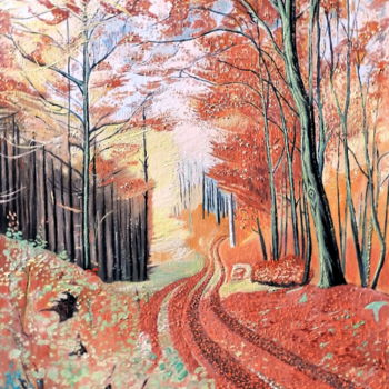Malerei mit dem Titel "Le sentier à l'auto…" von Gym, Original-Kunstwerk, Öl