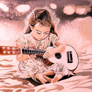 Peinture intitulée "Enfant à la guitare" par Gym, Œuvre d'art originale, Huile