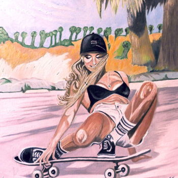 Картина под названием "Jeune en skateboard…" - Gym, Подлинное произведение искусства, Масло