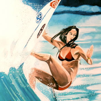 Painting titled "La surfeuse HST 20 F" by Gym, Original Artwork, Oil