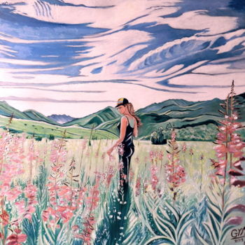 Peinture intitulée "Jeune femme aux épi…" par Gym, Œuvre d'art originale, Huile
