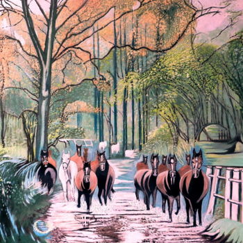Painting titled "Harde de chevaux HS…" by Gym, Original Artwork, Oil