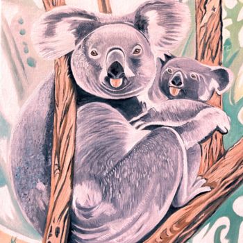 Schilderij getiteld "Les koalas" door Gym, Origineel Kunstwerk, Olie